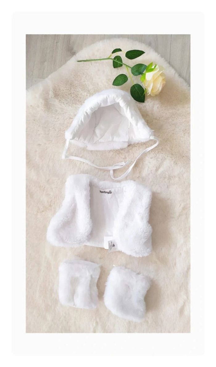 Ensemble hiver naissance bonnet + gilet sans manches + bottillons en fausse fourrure