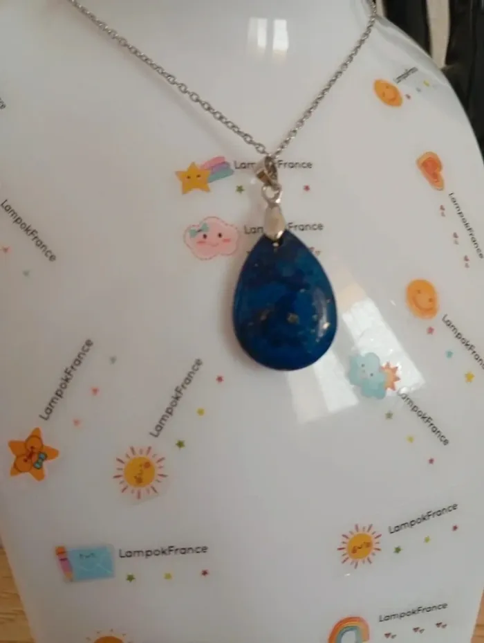 Solde 💝 Collier lapis azuli en pierres naturelles acier inoxydable Lithothérapie - photo numéro 3
