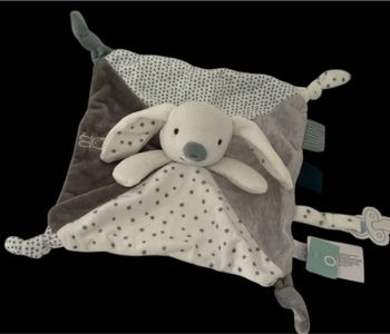 ❤️B5341 Doudou plat Mouchoir lapin OKAIDI OBAIBI gris Vert blanc étoiles