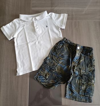 Ensemble Polo manches courtes blanc/ bermuda imprimé 4 ans