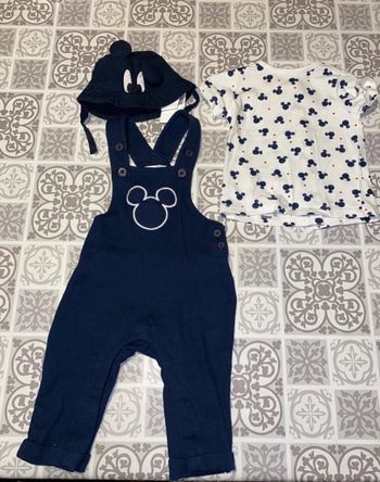 👶🏻 Ensemble salopette t-shirt chapeau Mickey 3 mois