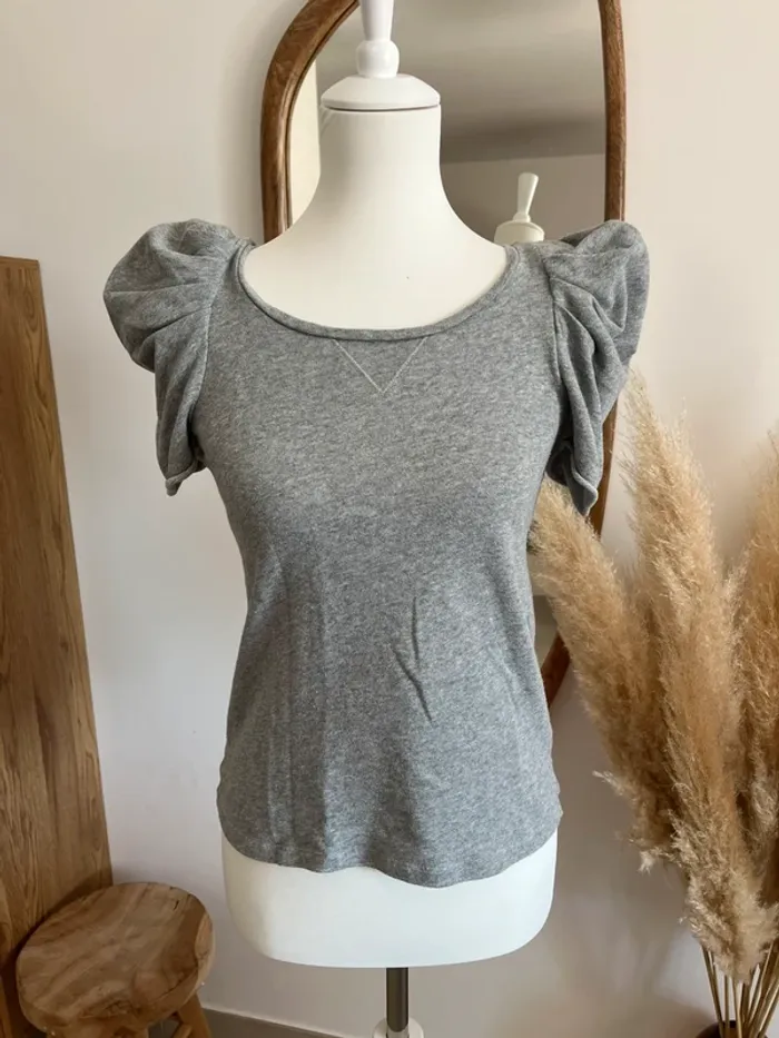 Haut manches courtes bouffantes gris Maje - photo numéro 4