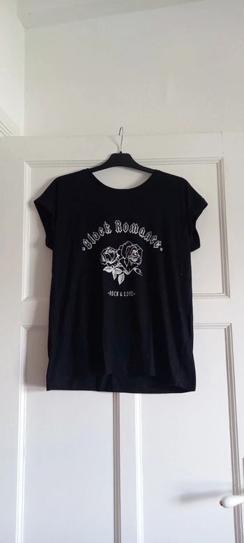 T-shirt pyjama noir gémo 38 inscription rock romance imprimé rose