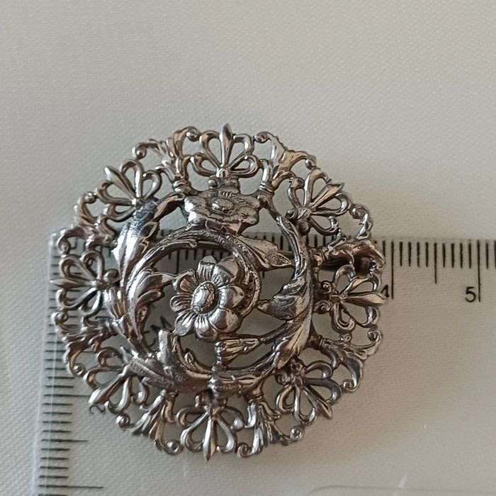 Broche vintage en métal argenté - photo numéro 5