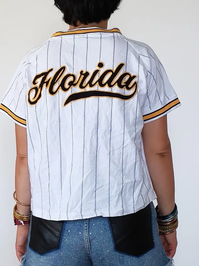Chemise style baseball rayée blanche & noire n°11 – Taille XL - photo numéro 2