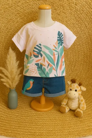 Ensemble tee-shirt et short en jean perroquet fille catimini 6 ans