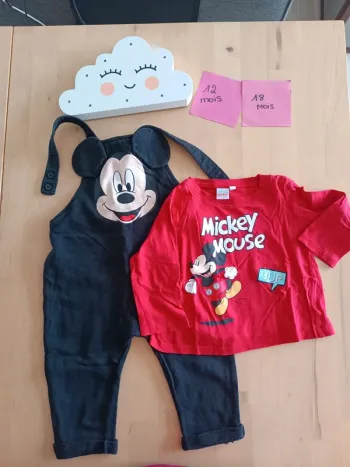 Ensemble mickey salopette t-shirt 12/18mois
