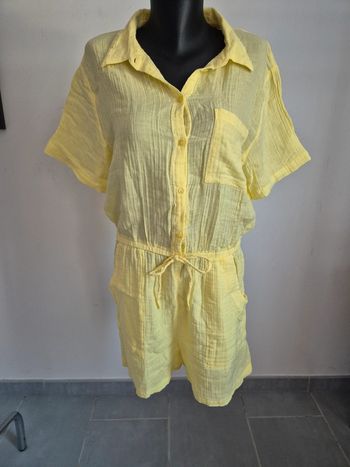 Combishort jaune manches courtes en gaz de coton femme XL - Promod 🎀