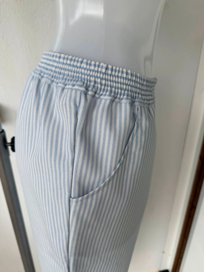 Pantalon blanc rayé bleu clair Edmée Collection - photo numéro 6