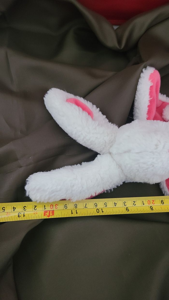 Doudou plat lapin DOUDOU ET COMPAGNIE Pompon fraise rose et blanc - photo numéro 2