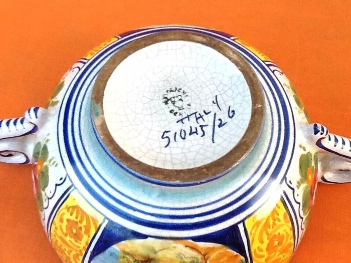 Ecuelle à bouillon sur piédouche Céramique polychrome Italienne - photo numéro 4