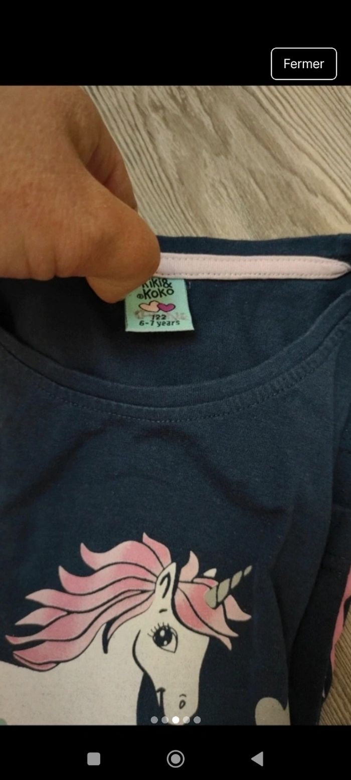 T-shirt manches longues imprimé licorne 6-7 ans - photo numéro 2