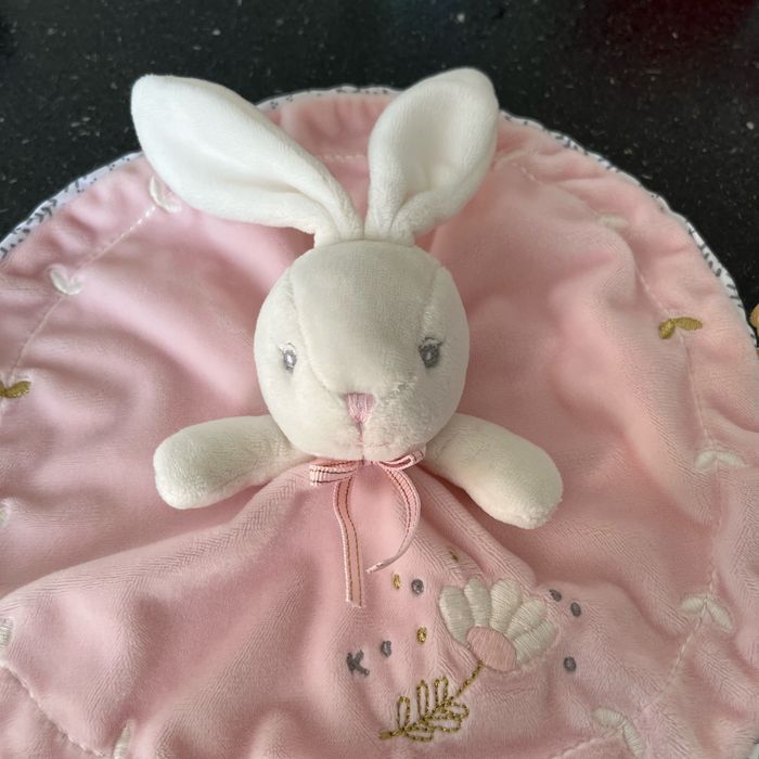 Doudou, plat rond, velours, rose, lapin Kaloo