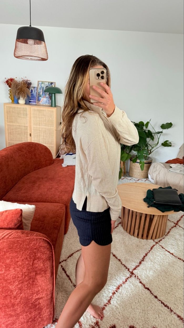 Pull beige col roulé - photo numéro 3