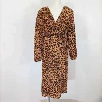 Robe Léopard, robe portefeuille - à nouer, taille fine - robe d'été longue couverte A397