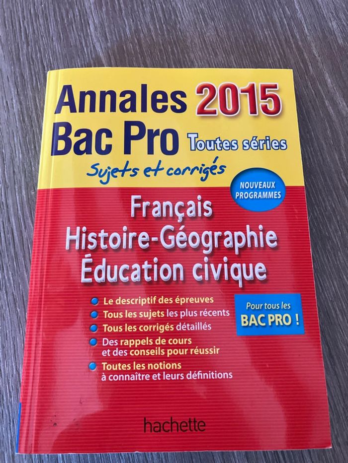 Annales  bac pro toutes séries français histoire géographique