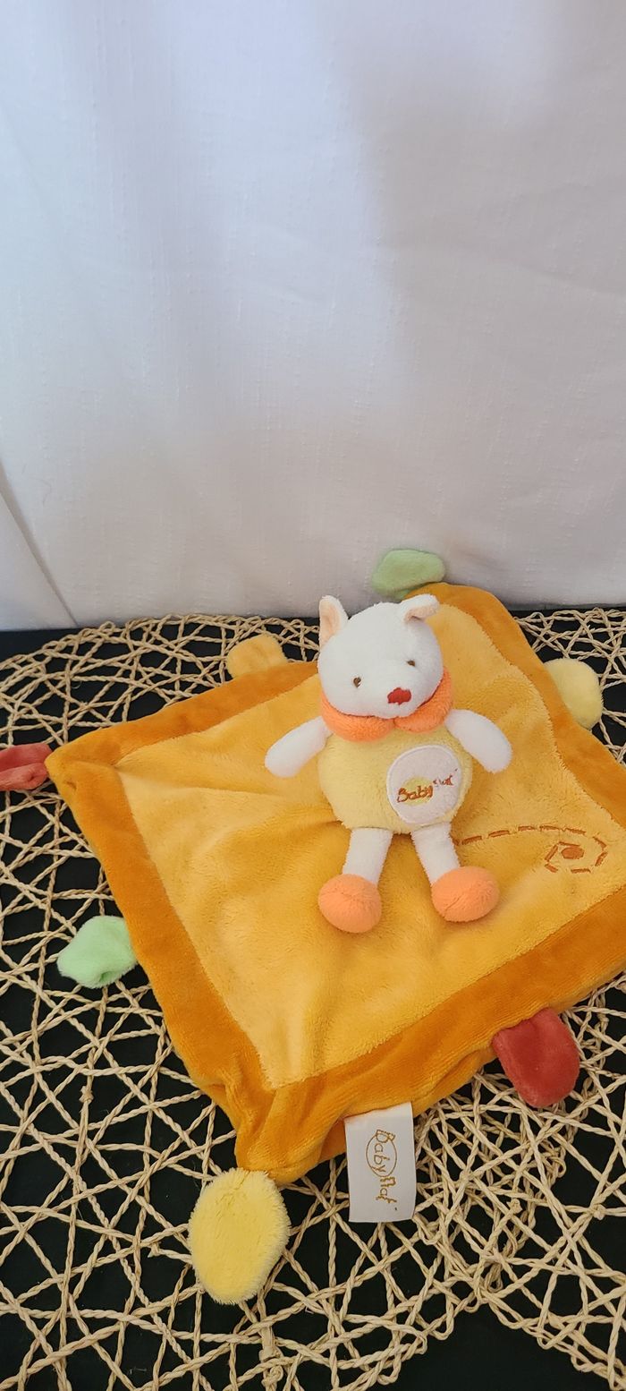 Doudou Chat orange Mouchoir couverture Baby Nat' Grelot - photo numéro 2