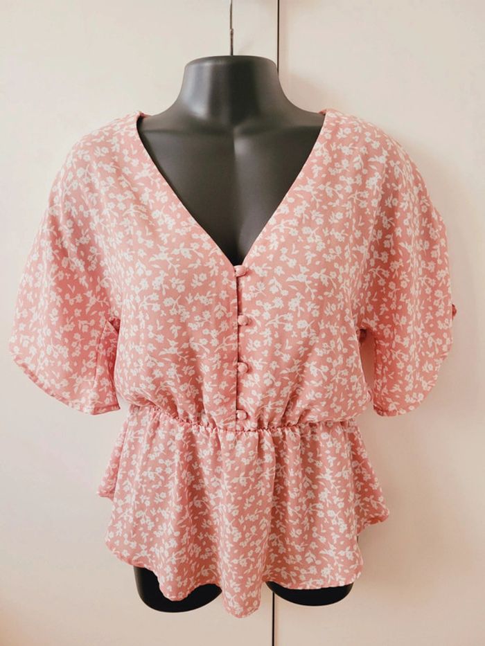 Tee shirt haut top blouse rose fleurs blanches style liberty coquette taille XS 34 Sienna Sky