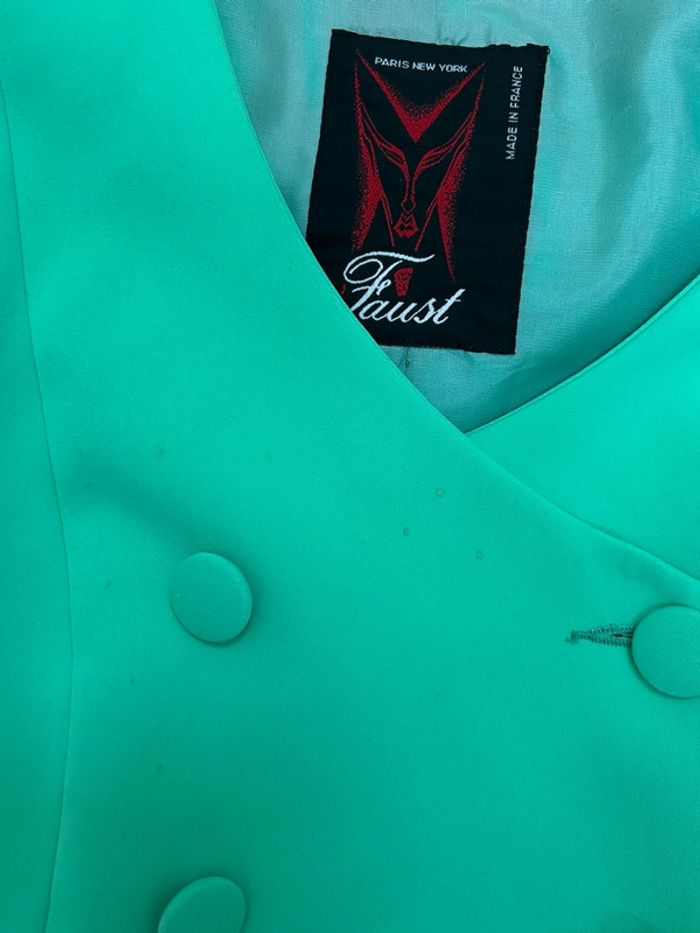 Ensemble tailleur veste et jupe année 70 80 taille 42 vert - faust bel air - photo numéro 3