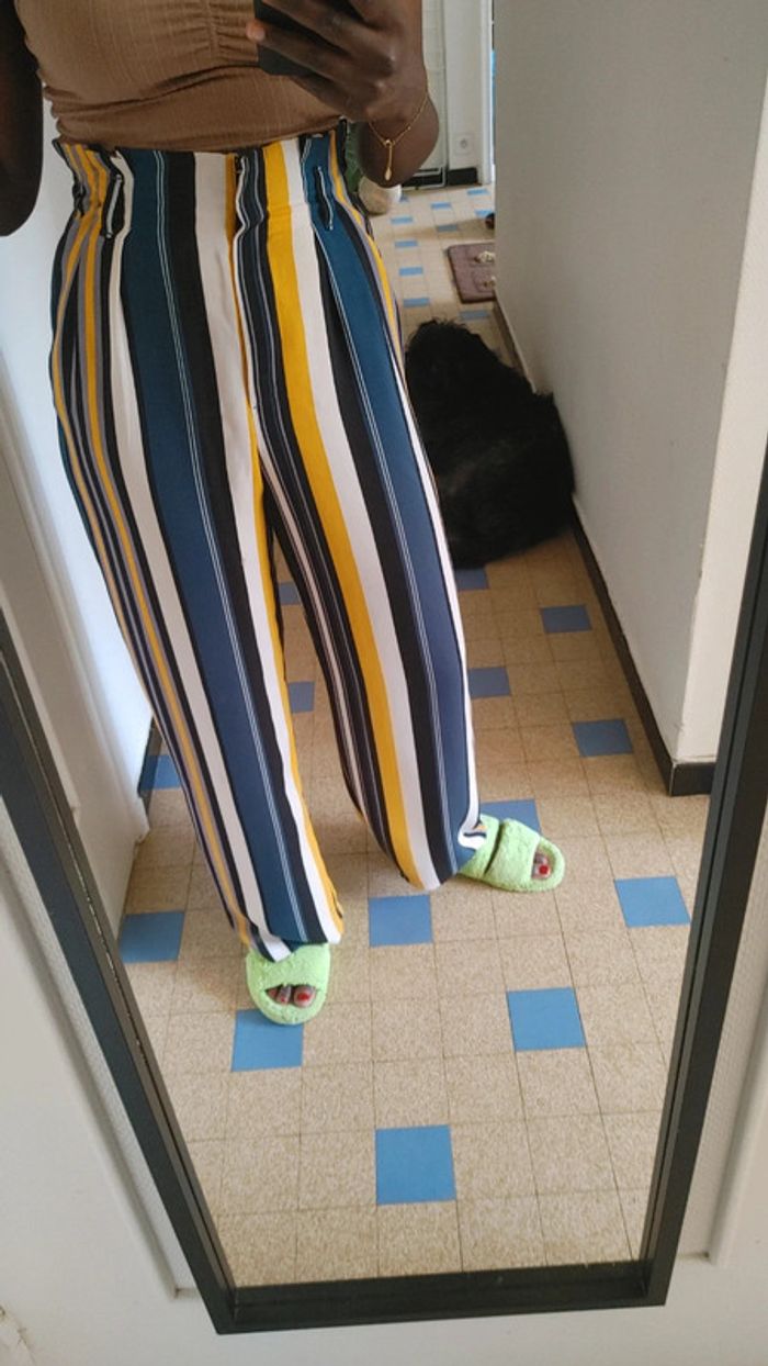 Pantalon rayé jambes large taille haute - photo numéro 2