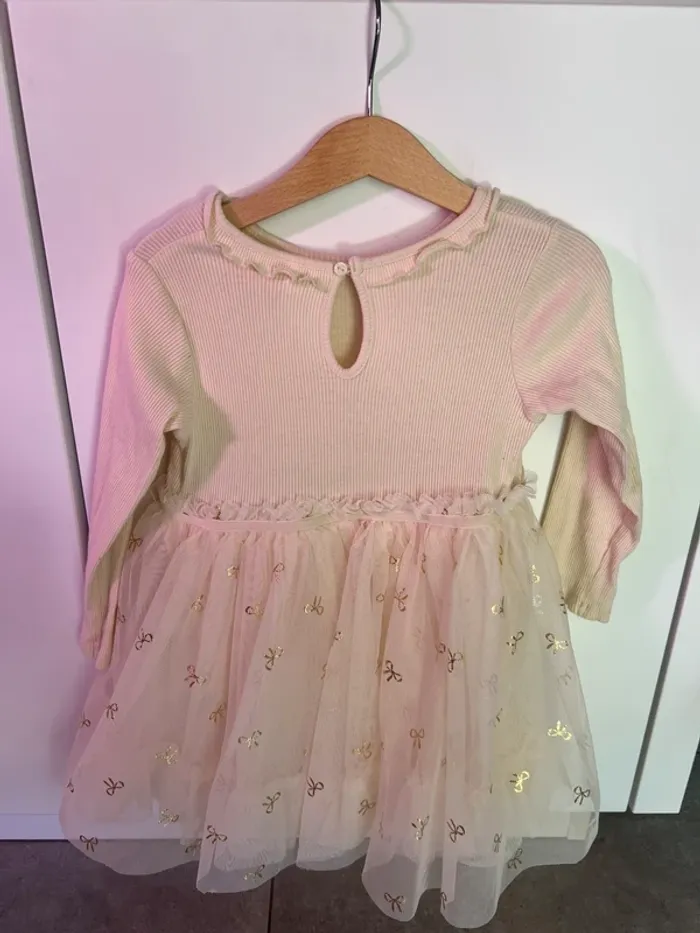 Robe beige avec tulle et noeud fille H&M 92cm - photo numéro 2
