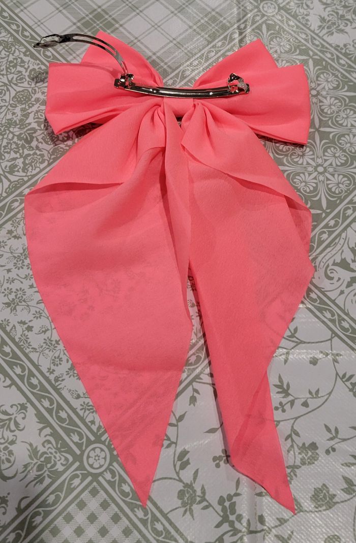 BARETTE CHEVEUX NOEUD ROSE FLUO ! NEUF ! - photo numéro 3