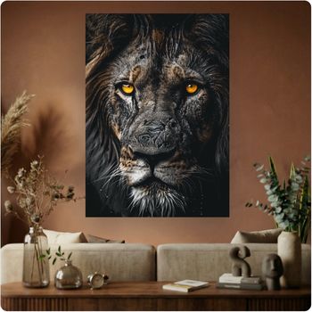 Affiche murale “Lion noir” regard intense poster animal sauvage déco A3 Sans cadre