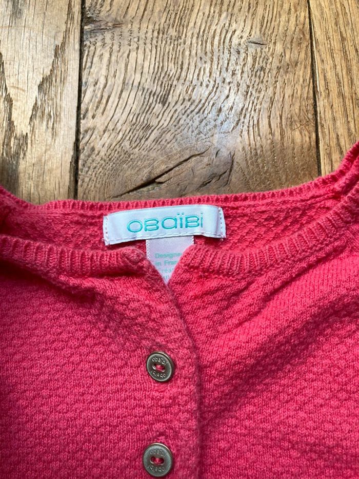 Gilet rose fushia Obaibi coton fin 12mois - photo numéro 2