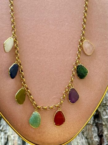 collier mailles épaisses acier inoxydable or habaha Paris pavés pierres naturelles véritables