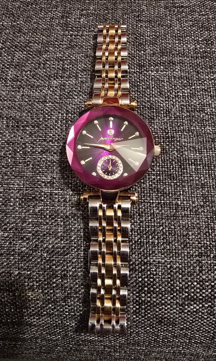 Montre Bijou Podeagar Quartz Étanche Argenté Doré Violet Très Bon État