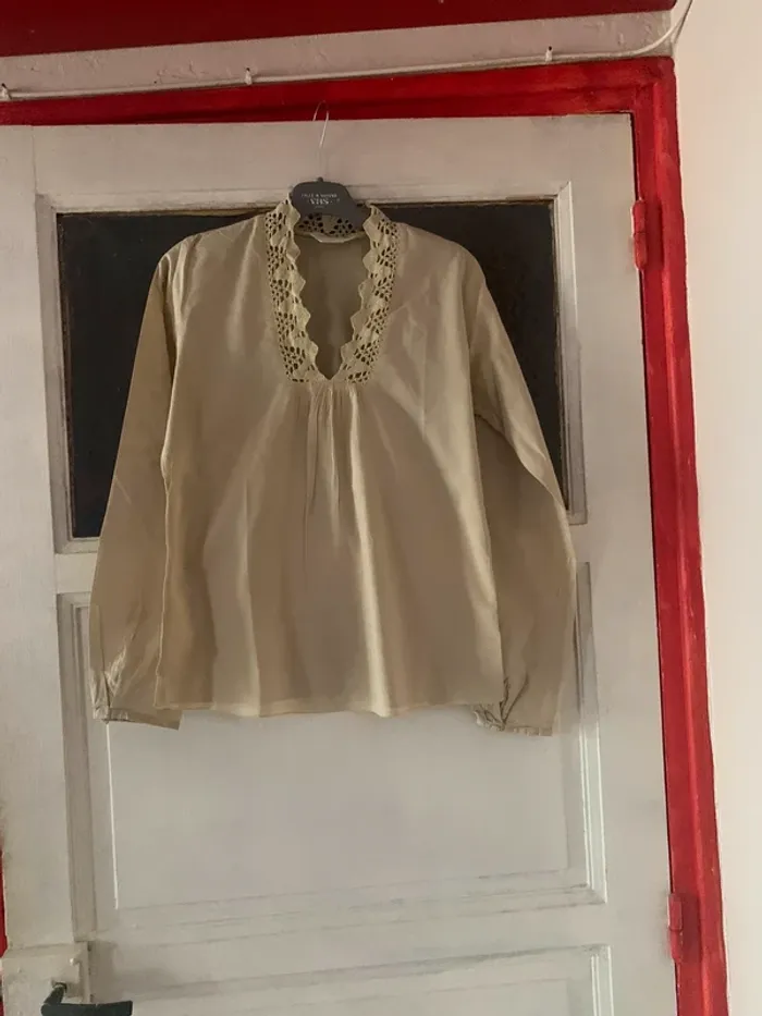 Blouse Promod anis  clair col macramé