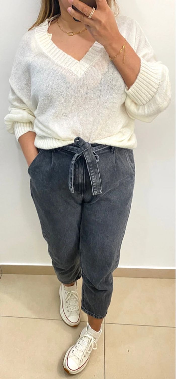Superbe Pull Crème Maille Fine Col V Taille Unique - photo numéro 2