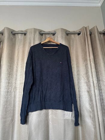 Pull col V Tommy Hilfiger – Taille XL – Coton & cachemire – Bleu marine