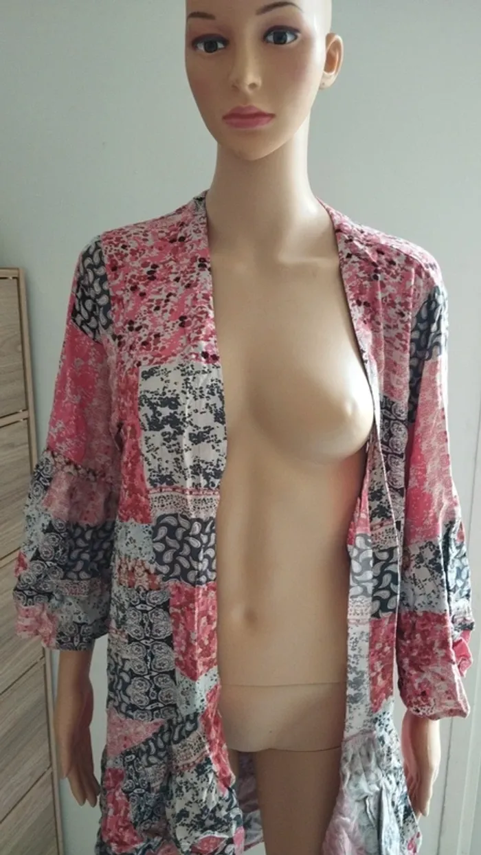Tunique gilet rose beige femme taille s volants - photo numéro 2