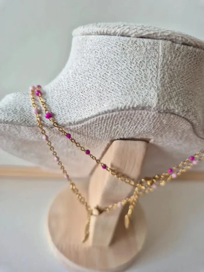 Lot de 2 colliers ras du cou rose et violet 
En acier inoxydable - photo numéro 4