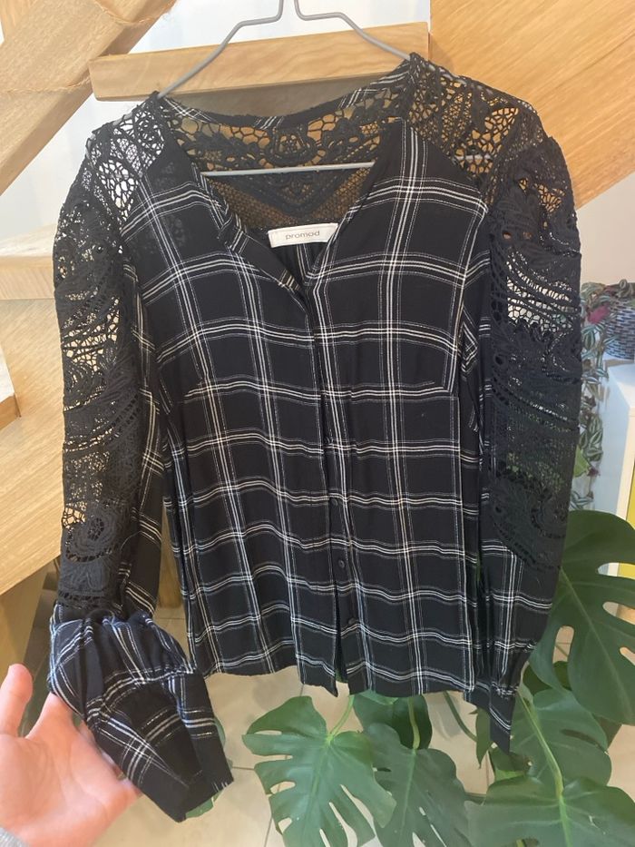 Chemise noire broderie dentelle promod - photo numéro 3