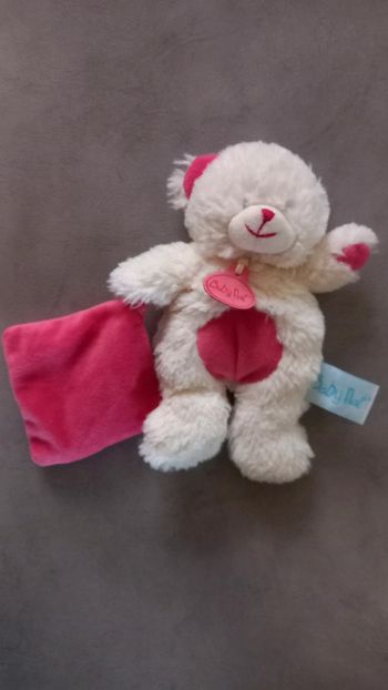 Doudou Pantin PM ours câlin- blanc et rose - Baby Nat