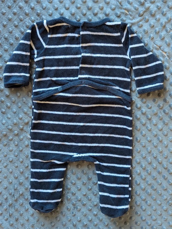 Pyjama bébé 3 mois  “Papa déjà fan de moi”  Velours rayé - photo numéro 4