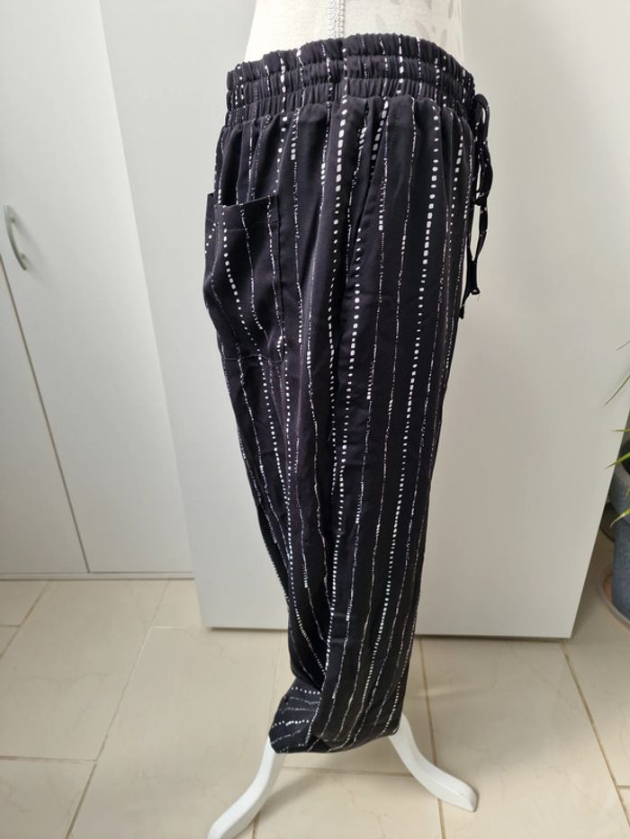 Pantalon Léger Fluide Noir Imprimé Blanc - photo numéro 9