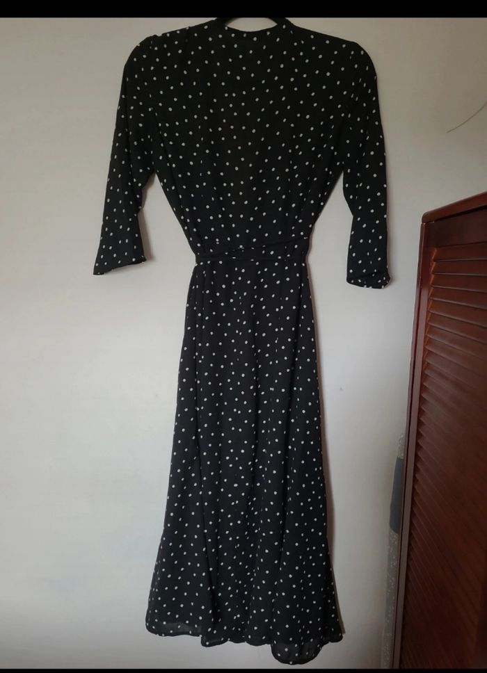 robe-longue-portefeuille-noirepois-blancs-mango-taille-xs - photo numéro 4