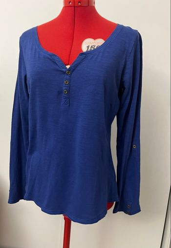 T-shirt à manches longues col tunisien bleu Kiabi