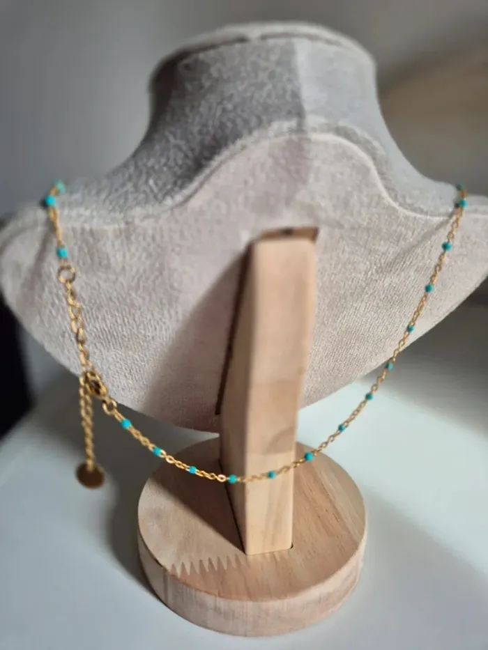 Collier ras du cou 41,5 cm En acier inoxydable perles turquoise - photo numéro 5