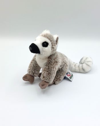 Petite peluche doudou lémurien beige chiné blanc NATURE PLANET longueur 21 cm