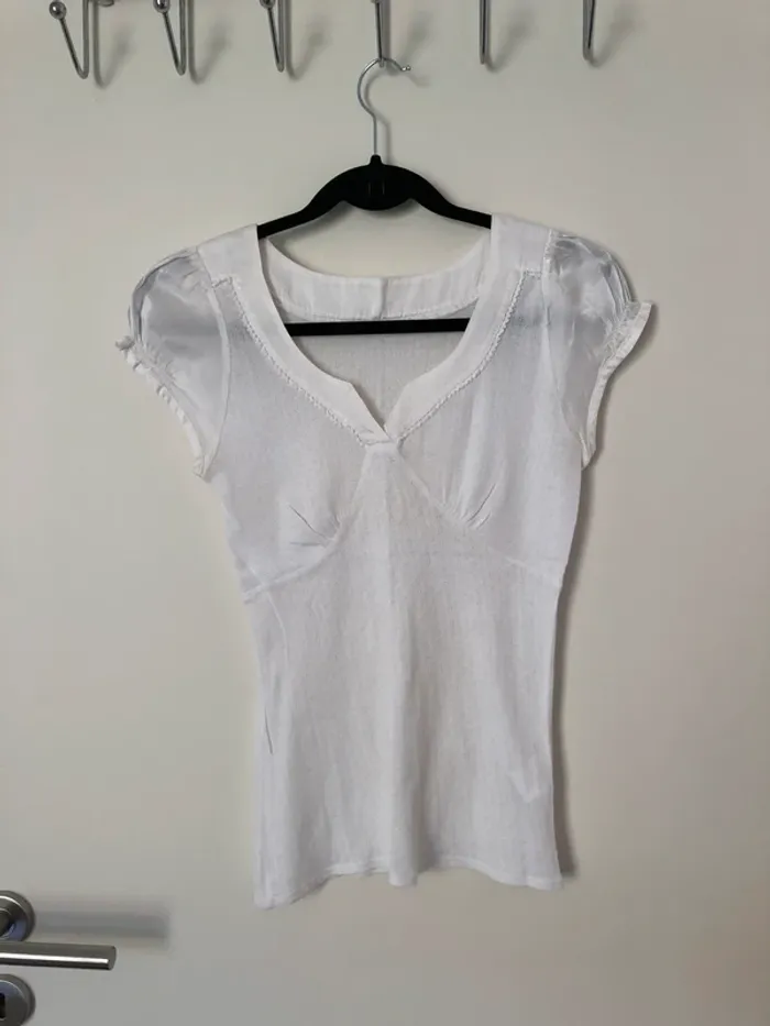 T-shirt blanc coton et soie Caroll taille S comme neuf