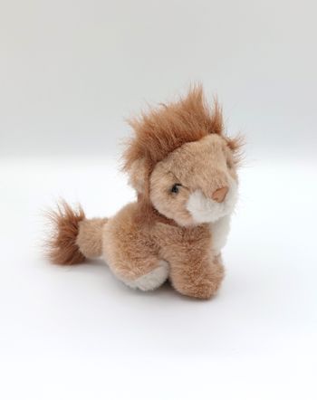 Petite peluche lion beige blanc marron 15 cm yeux nez durs sos doudou vintage