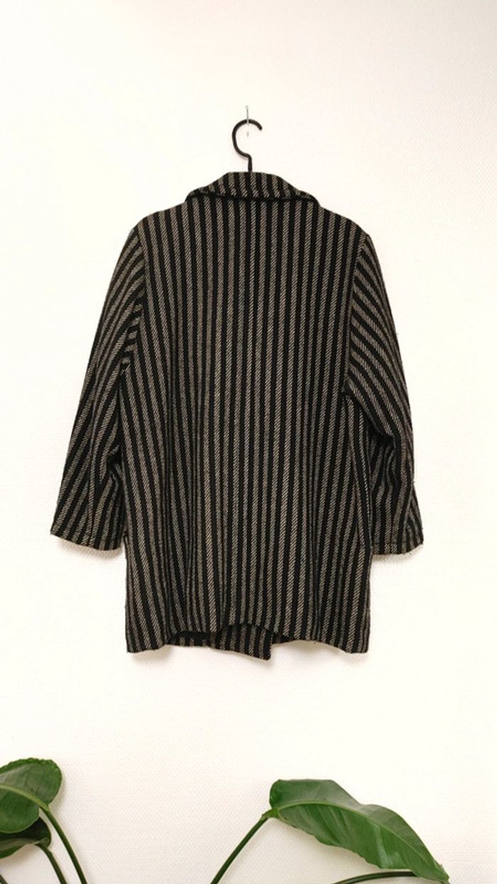 Veste manteau vintage en laine mélanger motif chevron rayé noir - photo numéro 4