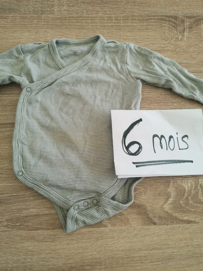 6 mois bodie manche longue rayé gris blanc
