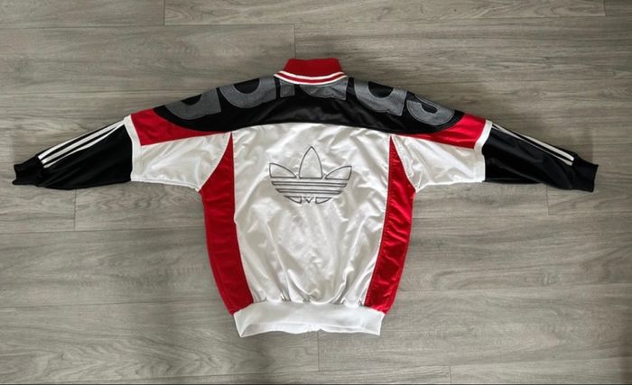 Veste zip satinée blanc gris noir rouge Adidas Vintage TXXL