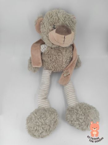 Peluche Ours à longues pattes beige rayé