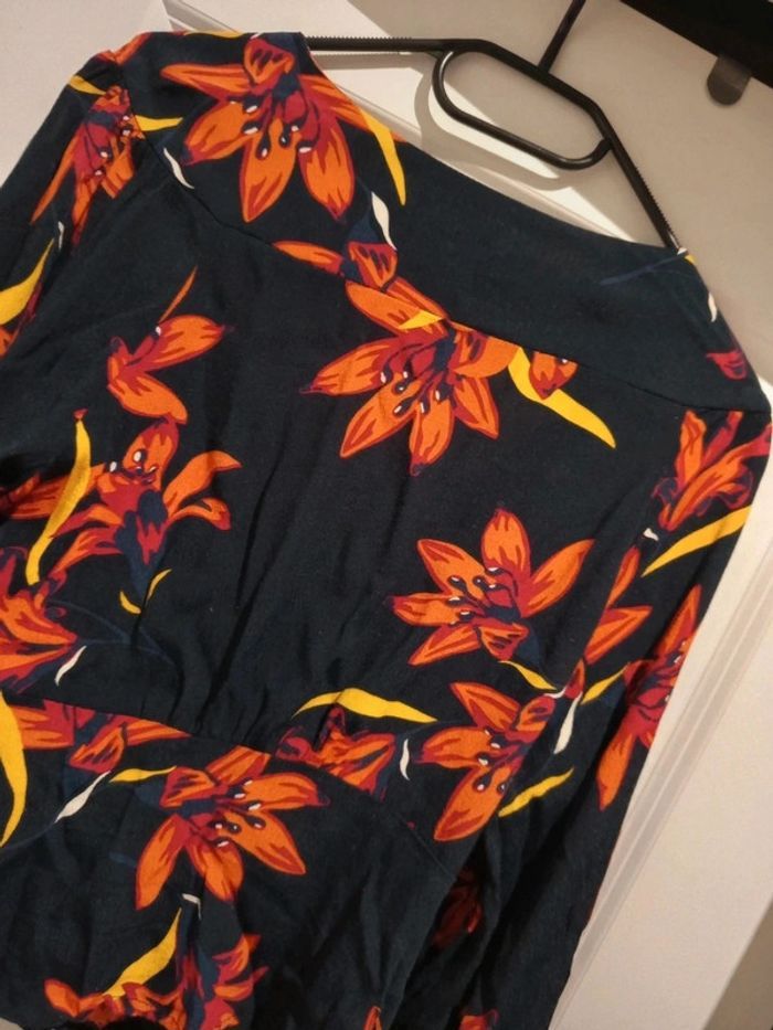 🌸 Blouse cache coeur péplum Grace & Mila bleu marine imprimé fleuri taille L en viscose et rayon - photo numéro 4